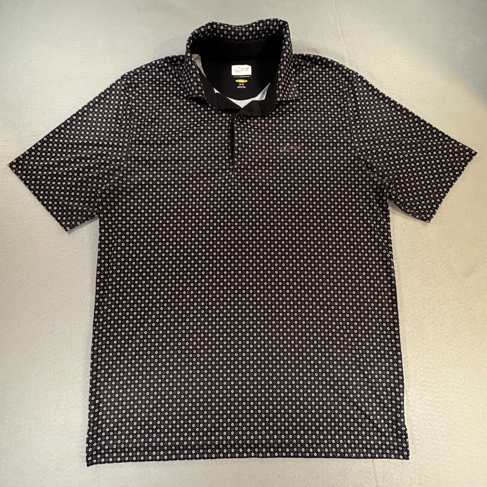 Greg Norman Play Dry Mens Medium Black Geometric‎ Circle Print Golf Polo Shirt
